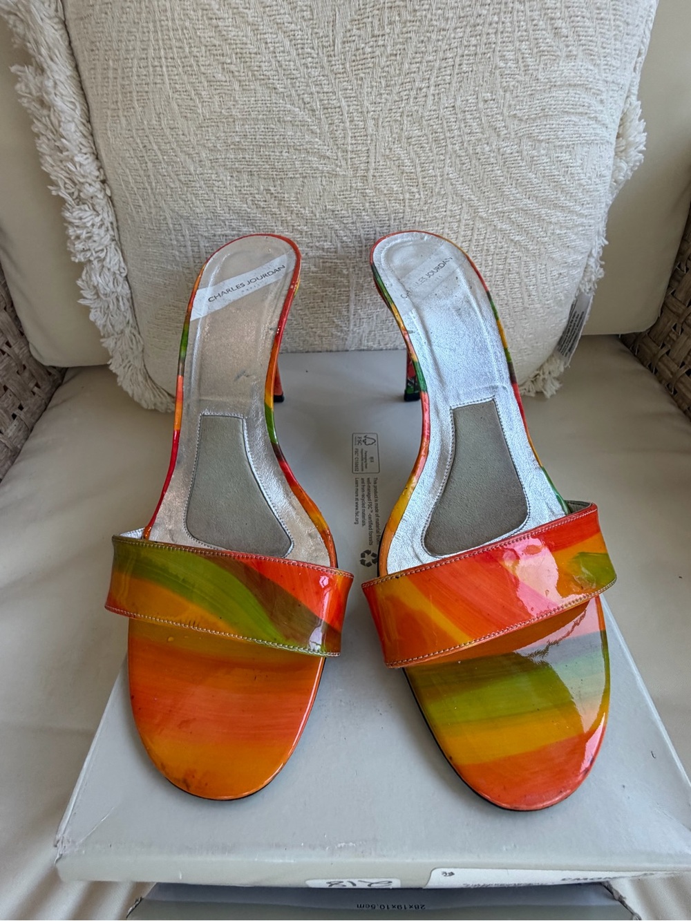 Charles Jourdan Multicolor Patent Slide Heels - 10